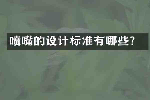 喷嘴的设计标准有哪些？