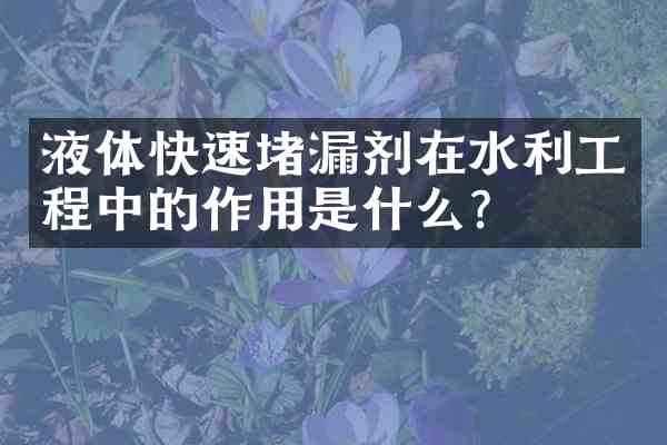 液体快速堵漏剂在水利工程中的作用是什么？