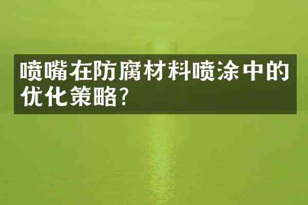 喷嘴在防腐材料喷涂中的优化策略?